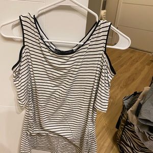 White House Black Market cold shoulder striped tee